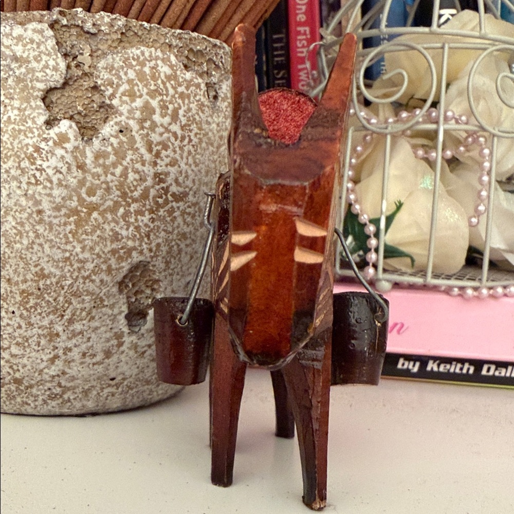 Handcrafted Wooden Donkey with Barrels Fork Art Figurine Vintage Decor Small - Picture 7 of 10